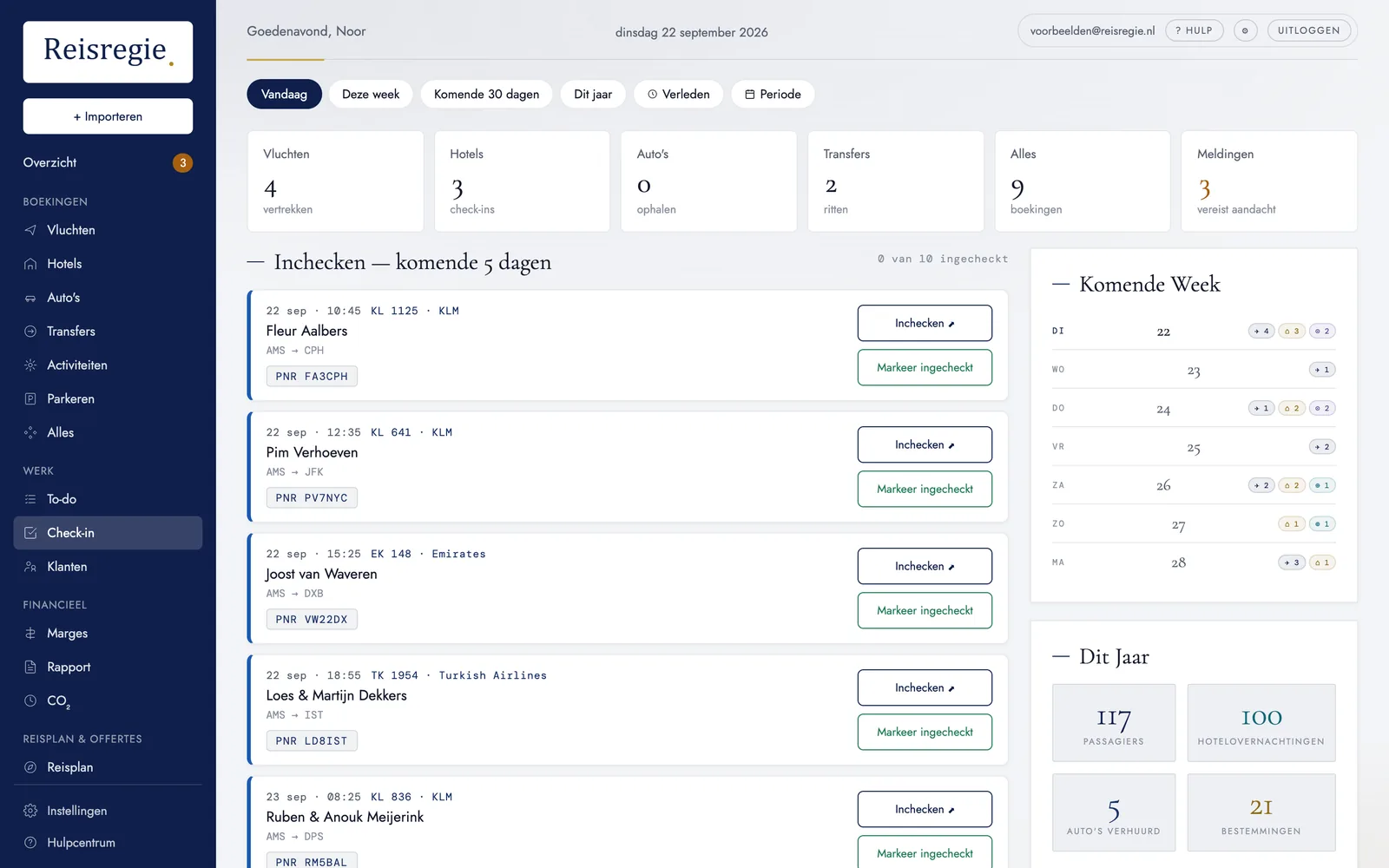 Het check-in overzicht