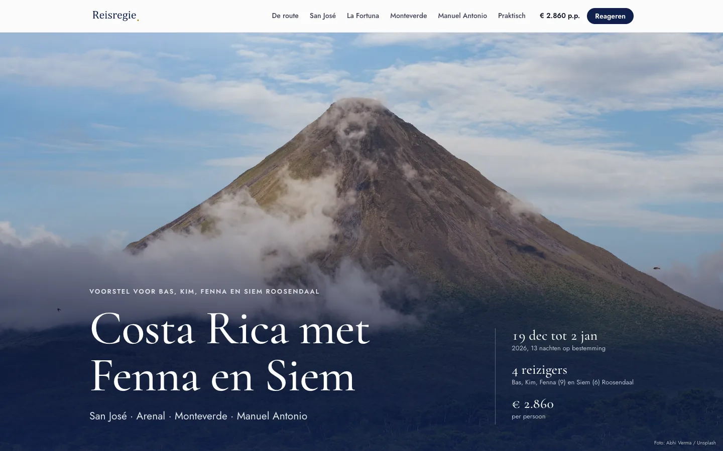 Een offerte als klantpagina met foto's per dag