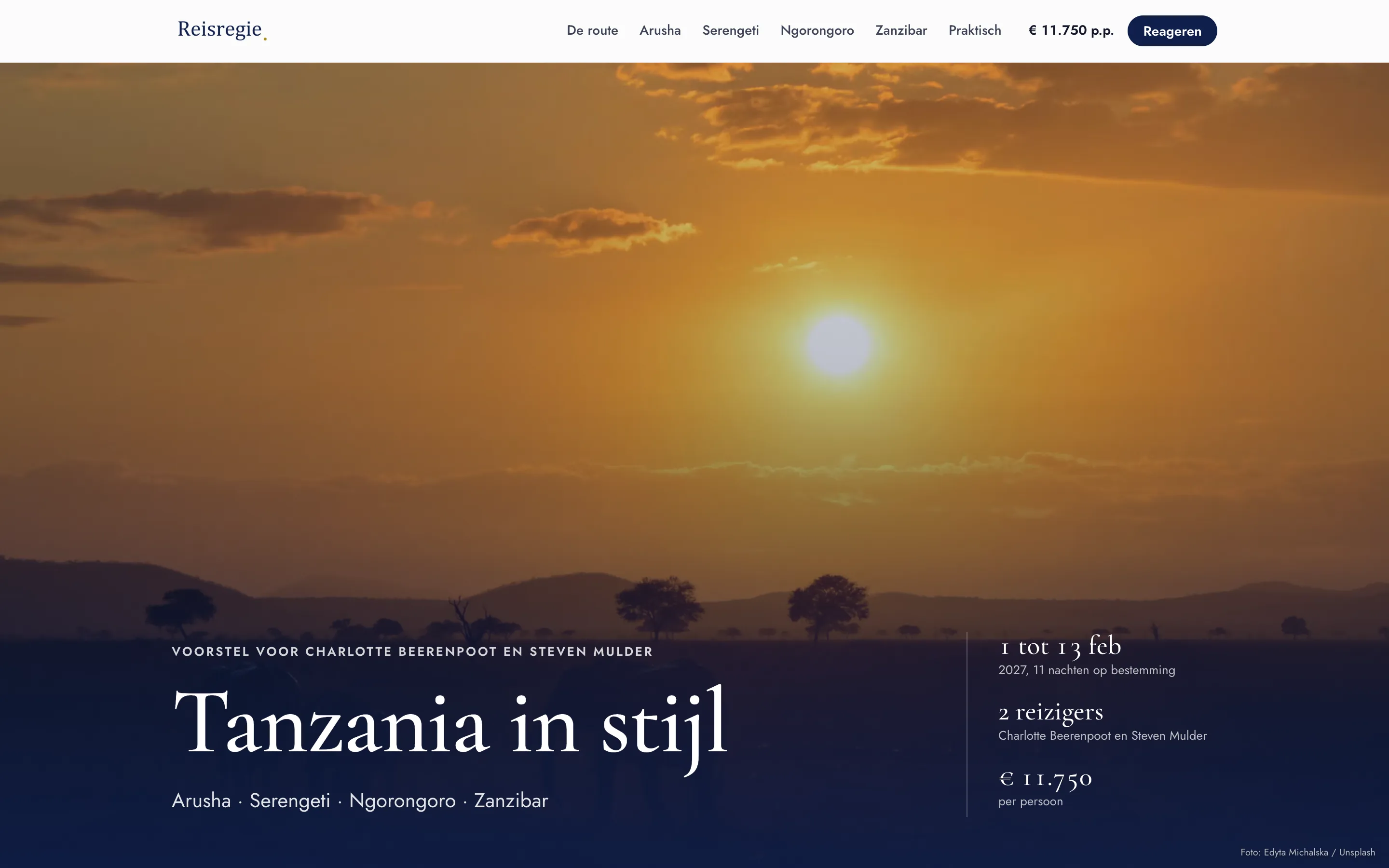 Offerte Tanzania als online klantpagina
