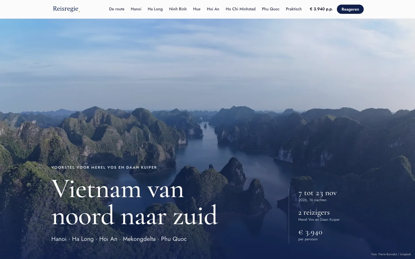Offerte Vietnam met prijs per persoon en reageren-knop